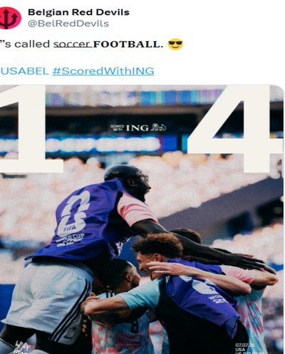 4-1淘汰美国晋级，比利时官推：这不叫soccer，这叫football